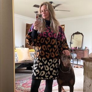 FARM RIO Animal Print Sweater Dress Size L EUC